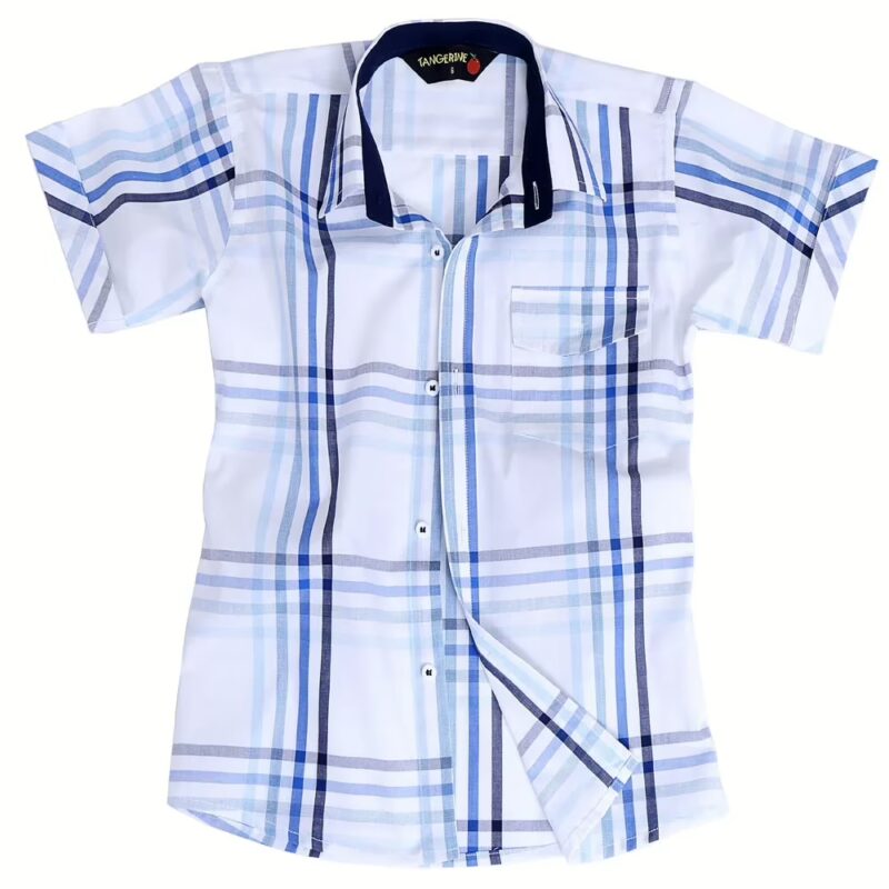 Tangerine-Single Pocket White Blue Black Check half Sleeves Shirt
