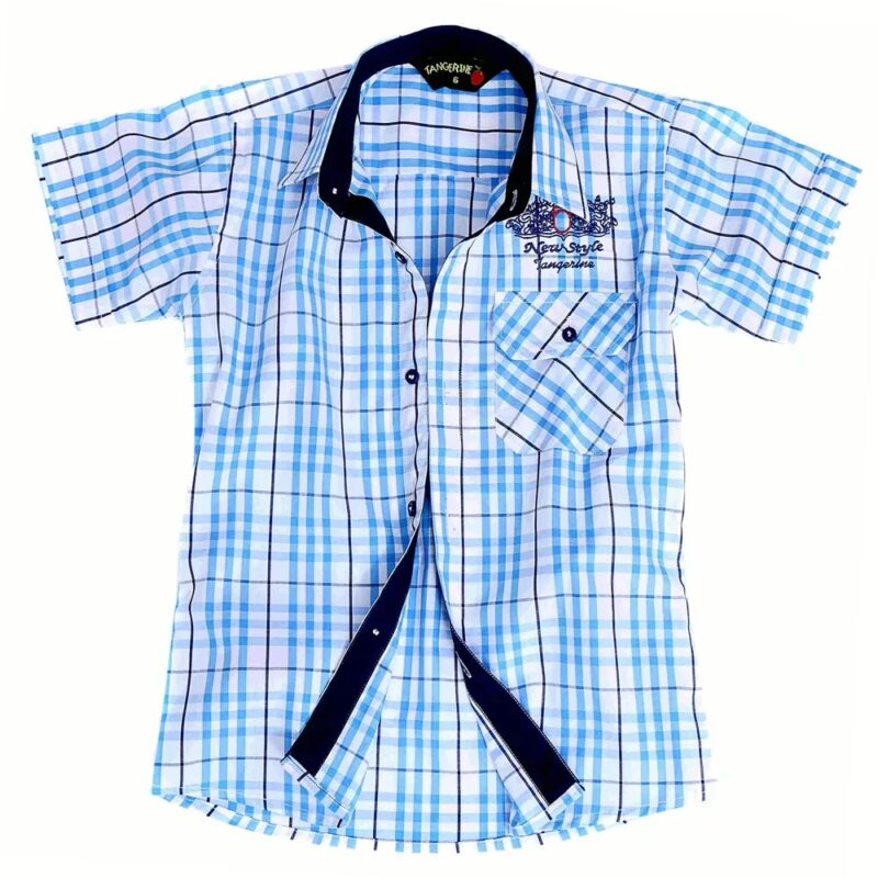 Tangerine-Single Pocket White Blue Checks half Sleeves Shirt