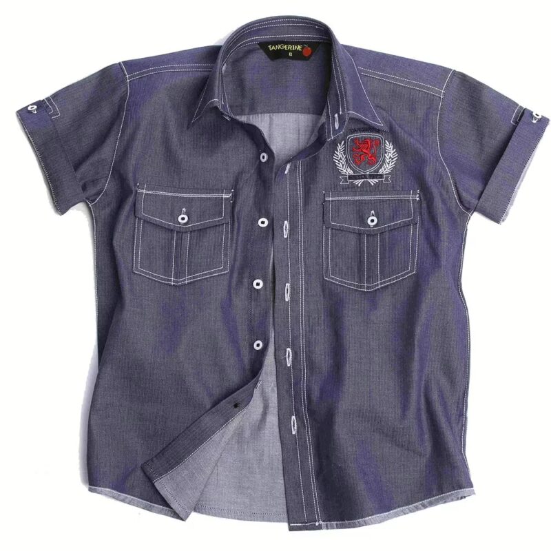 Tangerine-Two Sided Pocket Dragon Printed Grey half Sleeves Shirt