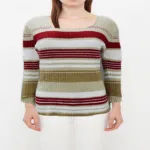 Trendy Brown Square Neck Stripe Sweater