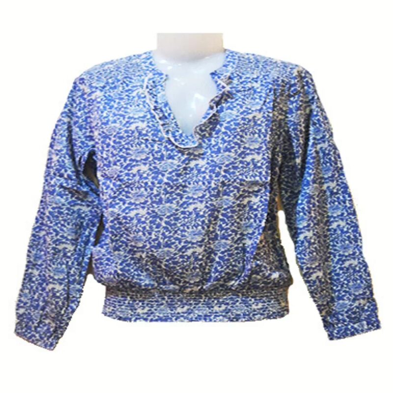Trucco Blue Printed Long Sleeves Cotton Top-Size M