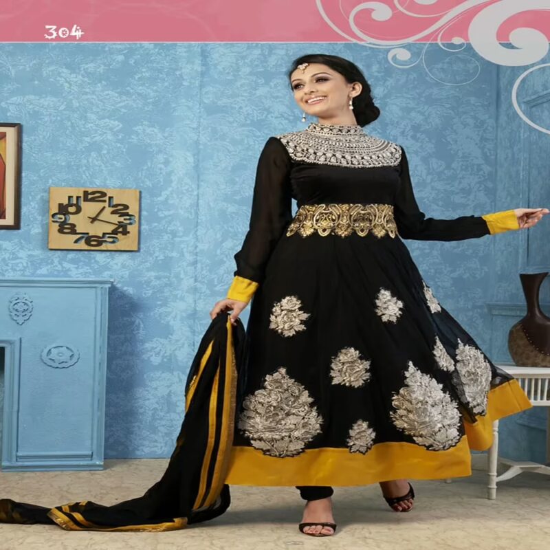 Twisa Black Color Embroidered Semi Stitched Designer Anarkali Suit
