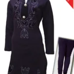 Velvet Work Dark Purple Buttoned Placket Woolen Kurti with Warm Legging Special Offer