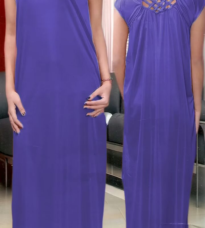 Vibrant Royal Blue Satin Lace Full Length Nightgown