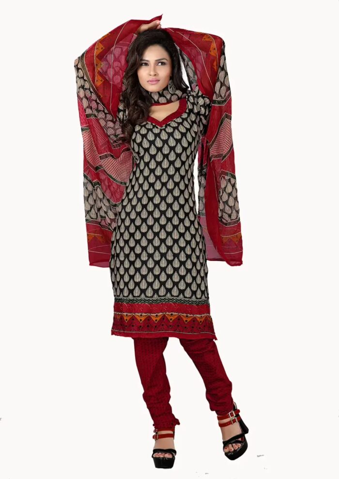 Trendz Apparels Suhani Black & Maroon Printed Unstitched Suit