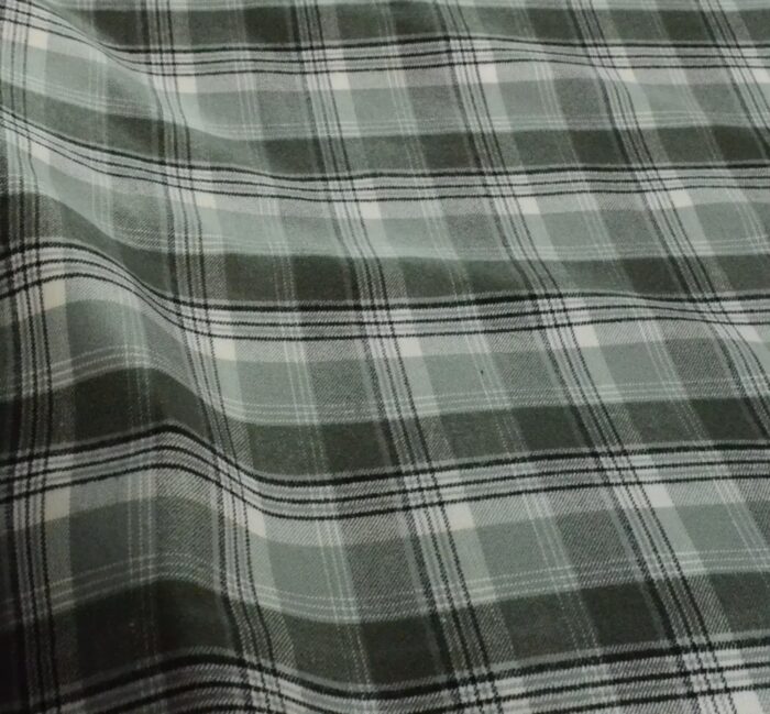 White & Grey Large Check Shirt Wool Fabric
