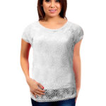 White Short Sleeves Round Neck Crochet Top