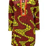 Yellow Dot Coral Printed Black Velvet Nehru Collar Buttoned Placket Woolen Kurti