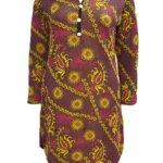 Yellow Flower Appliqué Black Nehru Collar Brown Buttoned Placket Woolen Kurti