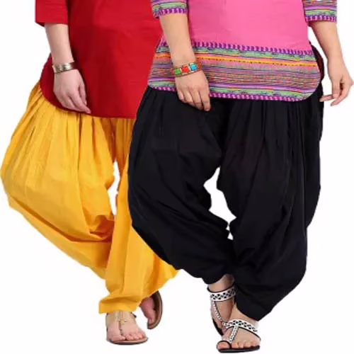 Yellow & Black Cotton Patiala Salwar