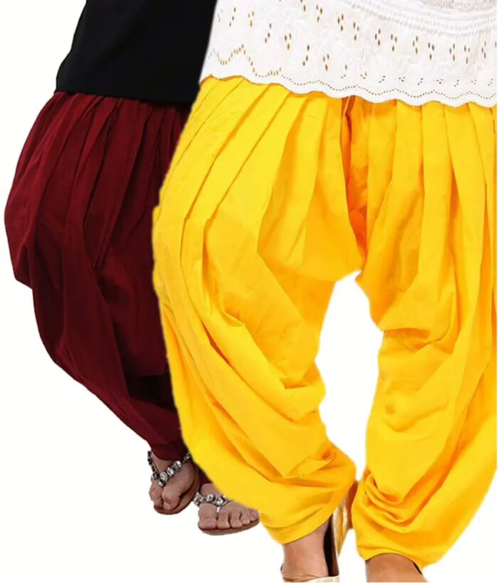 Yellow & Maroon Cotton Patiala Salwar