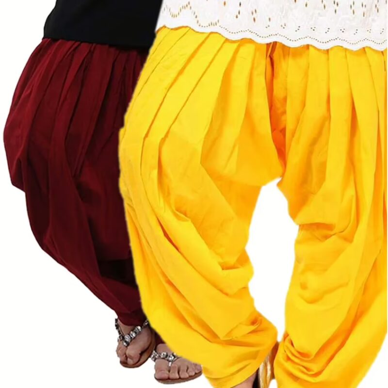 Yellow & Maroon Cotton Patiala Salwar