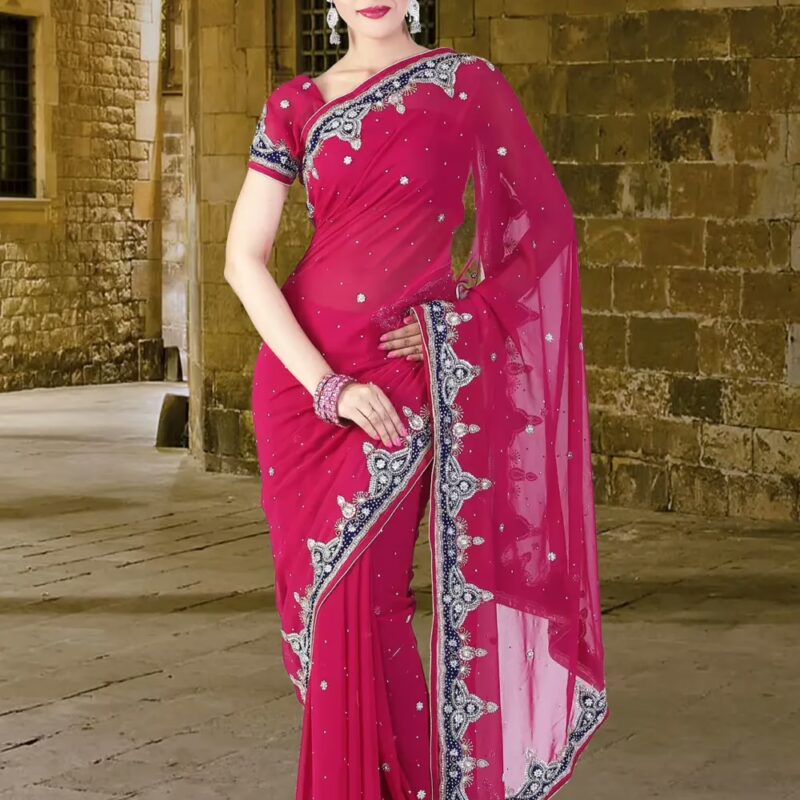 Pazaar Red-violet Embroidered Party Saree With Zari Thread