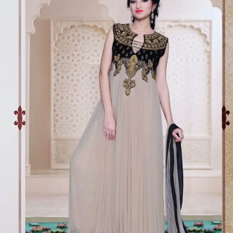 Pazaar Iris Black and Light Tan Brown Embroidered Party Lawn Kameez