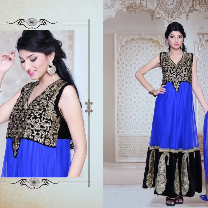 Pazaar Iris Black and Blue Embroidered Party Lawn Kameez