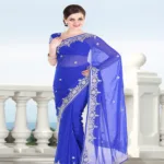 Pazaar Persian Blue Embroidered Party Saree With Zari Thread