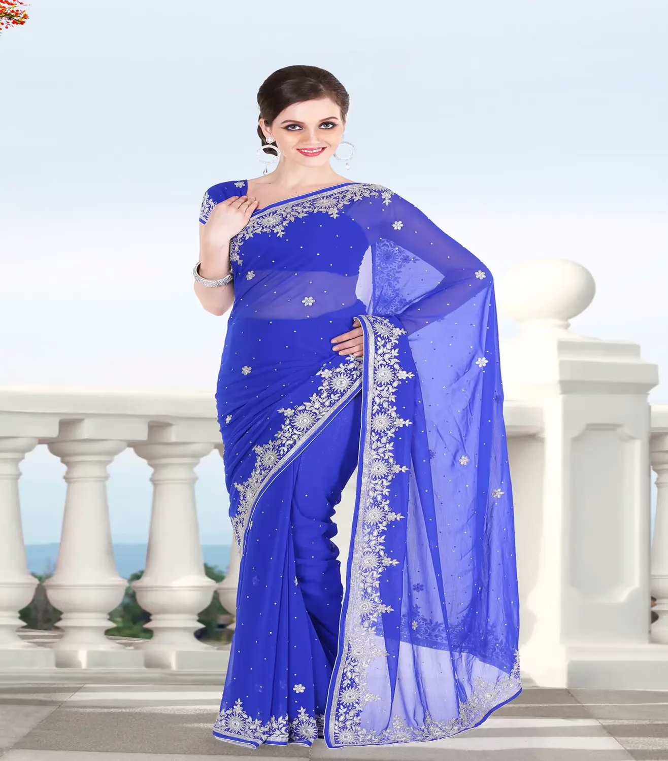 Pazaar Persian Blue Embroidered Party Saree With Zari Thread
