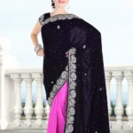 Pazaar Sapphire Blue and Fuchsia Pink Embroidered Party Saree With Zari Thread