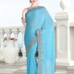 Pazaar Electric Blue Embroidered Party Saree With Zari Thread