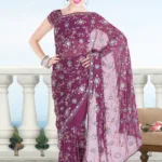 Pazaar Byzantium Purple Embroidered Party Saree With Zari Thread