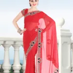 Pazaar Rose-madder Red Embroidered Party Saree With Zari Thread