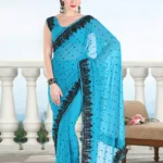 Pazaar Teal Blue Embroidered Party Saree With Zari Thread