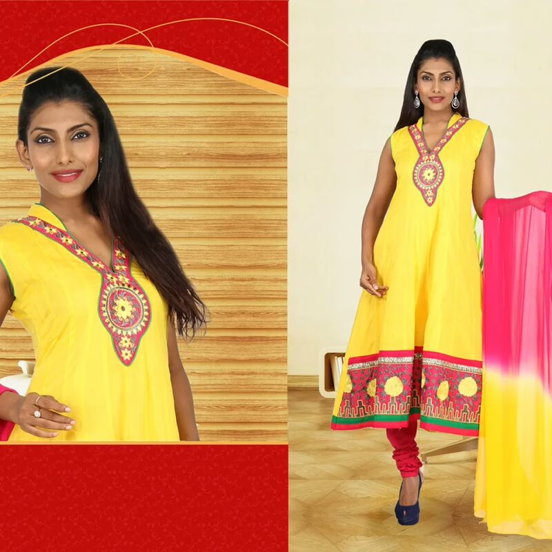 Pazaar Rai Maize Yellow Embroidered Party Anarkali Kameez