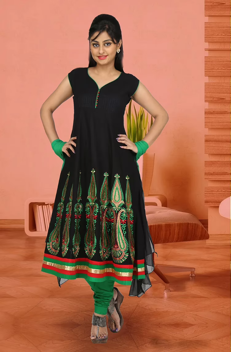 Pazaar Rai Black Embroidered Party Anarkali Kameez