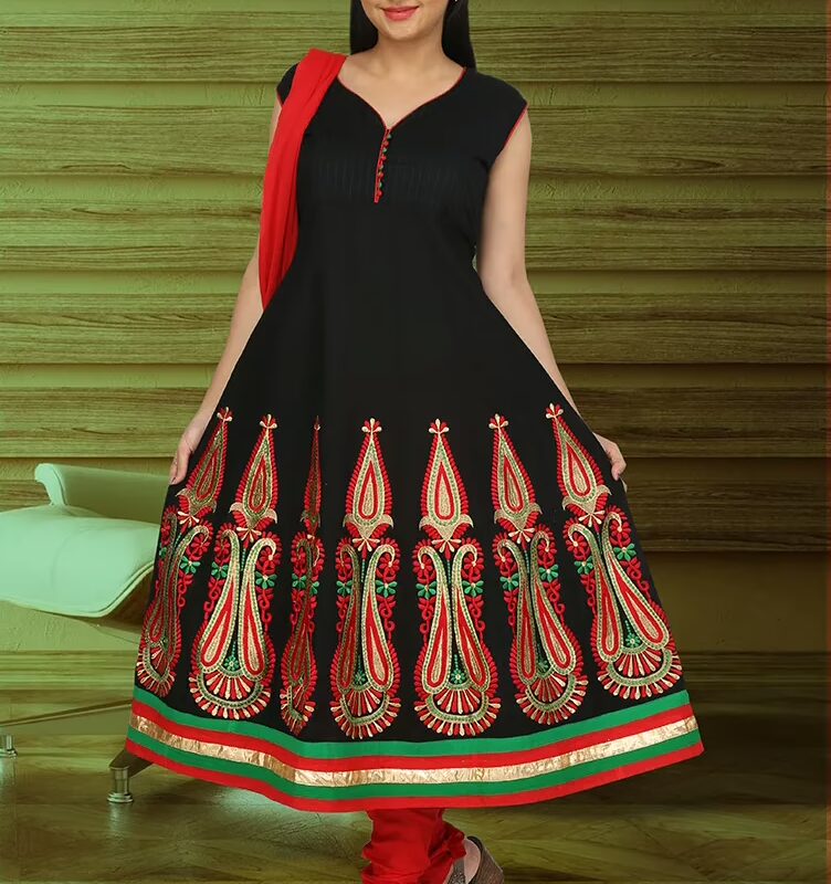 Pazaar Rai Black Embroidered Party Anarkali Kameez
