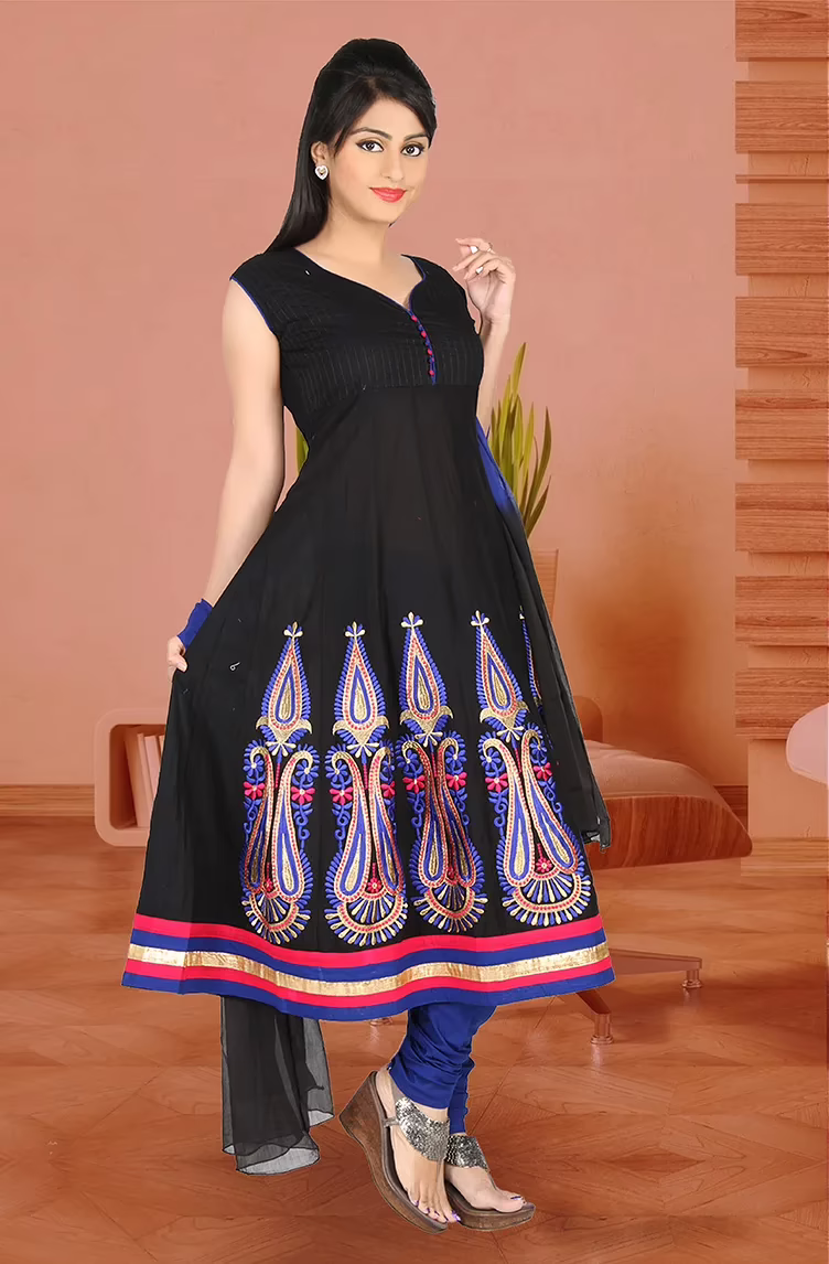 Pazaar Rai Black Embroidered Party Anarkali Kameez