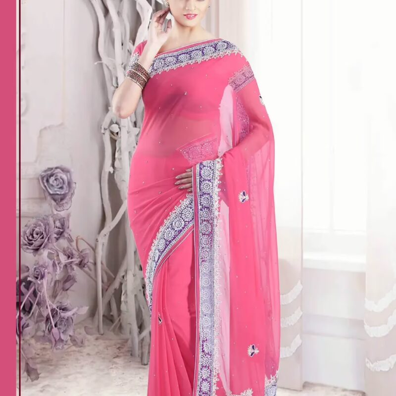 Pazaar Salmon Pink embroidered party saree  with zari thread