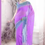 Pazaar Mauve Violet embroidered bridal saree with zari thread
