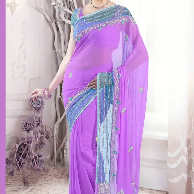 Pazaar Mauve Violet embroidered bridal saree with zari thread