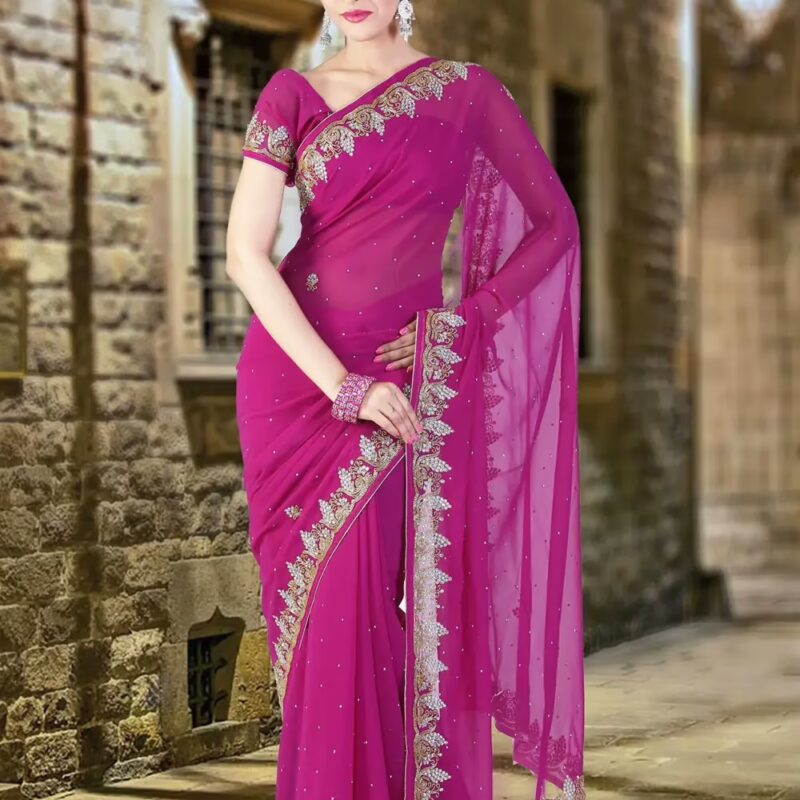Pazaar Red-violet Embroidered Party Saree With Zari Thread