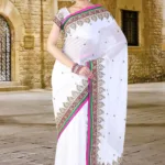 Pazaar Off-white Embroidered Party Saree With Zari Thread