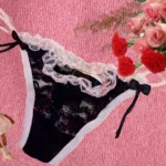 Black Floral  Double String Thong