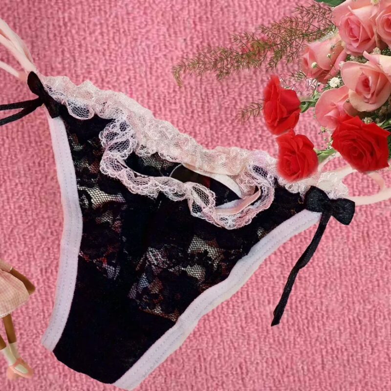 Black Floral  Double String Thong