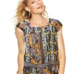 CSL Sheer Brown Orange Short Sleeves Top-Size M