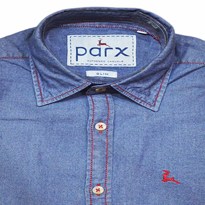 Parx Authentic Casuals Slim Blue Half Sleeves Denim Shirt-Size 39