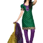 Cotton Bazaar Green & Purple Pure Cotton Un-Stitched Salwar Suit
