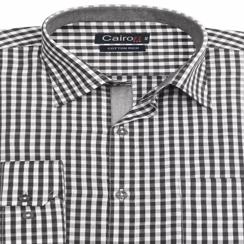 BLACK HERRINGBONE CHECK SMART FORMAL SHIRT