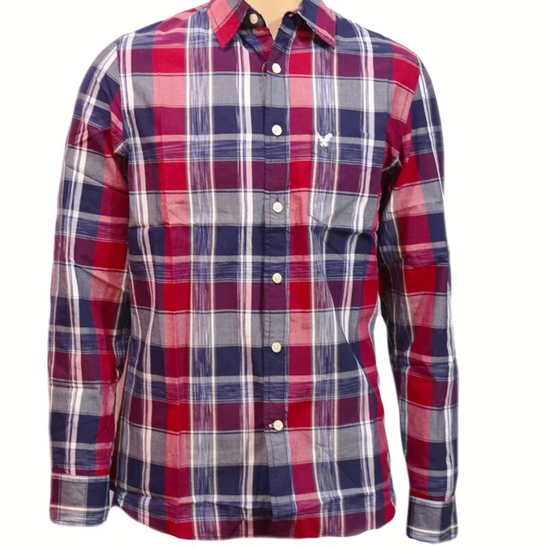 American Eagle Outfitters-Dark Red Blue Check Shirt