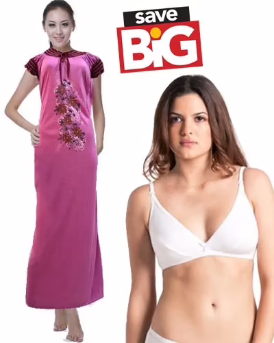 Super Saver Hosiery Full Length Nightgown &  Comfort White Bra