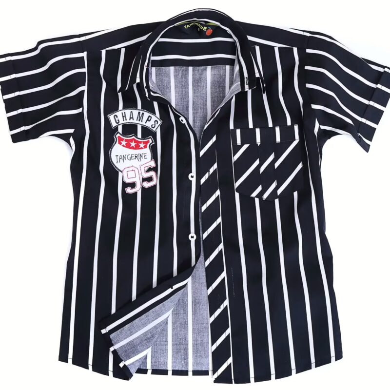 Tangerine-Champs Logo Black White Check half Sleeves Shirt