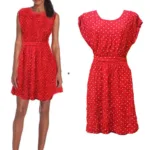 Prime Aventura Red Polka Dotted Waist Belt Tunic Top-Size M