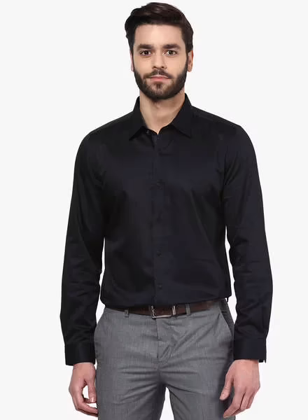 Seasonsway Black Solid Formal Shirt