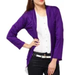 Dark Purple Full Back Power Net Design Front Pocket Long Sleeves Shrug