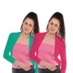 Value Pack Of Pink & Green Plain Shrug