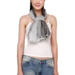 Beige and grey Stripe Double shaded cotton stole for women