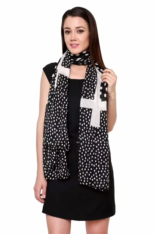 Black & White Polka Dot Stripe Stole For Women